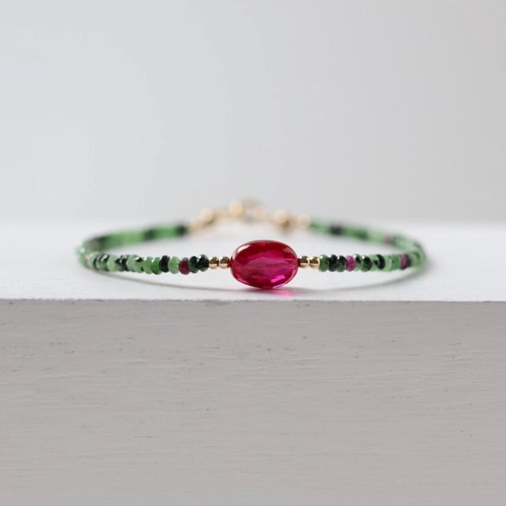 Ruby Zoisite Bracelet Dainty Ruby Beaded Bracelet Gold Filled Crystal Minimalist Jewelry Healing July Birthstone Birthday Gift for Women