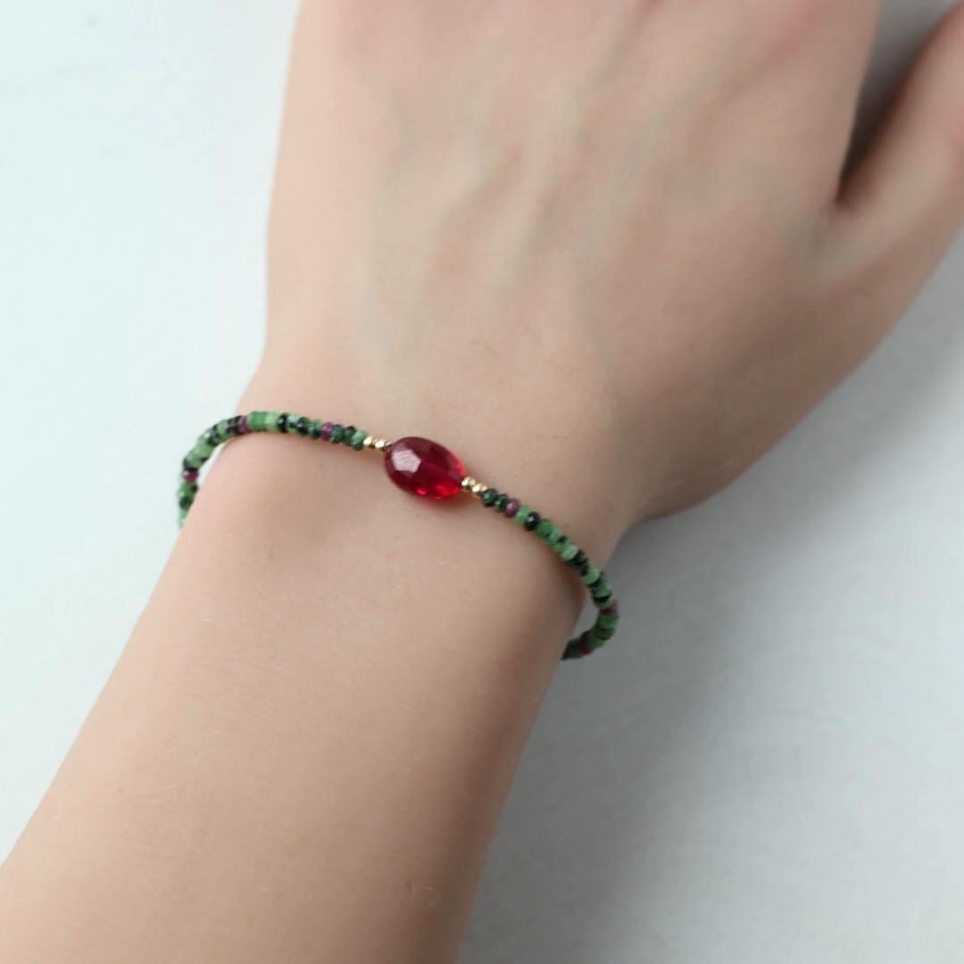 Ruby Zoisite Bracelet Dainty Ruby Beaded Bracelet Gold Filled Crystal Minimalist Jewelry Healing July Birthstone Birthday Gift for Women