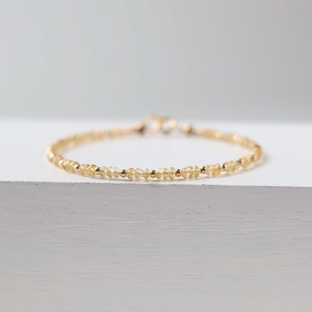 Tiny Citrine Bracelet Dainty Gemstone Beaded Bracelet Yellow Crystal Minimalist Jewelry November Birthstone Gift for Women Mom Wife Daughter