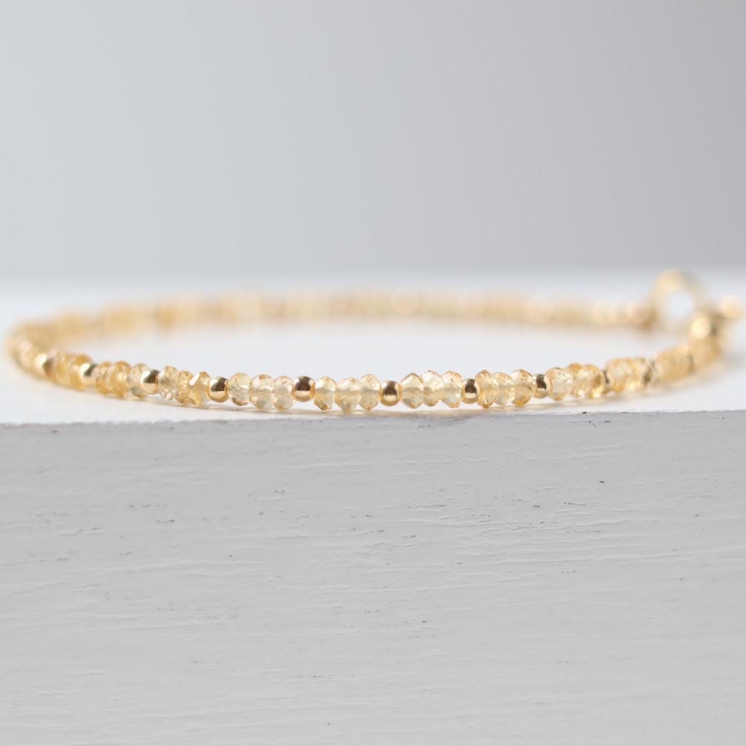 Tiny Citrine Bracelet Dainty Gemstone Beaded Bracelet Yellow Crystal Minimalist Jewelry November Birthstone Gift for Women Mom Wife Daughter