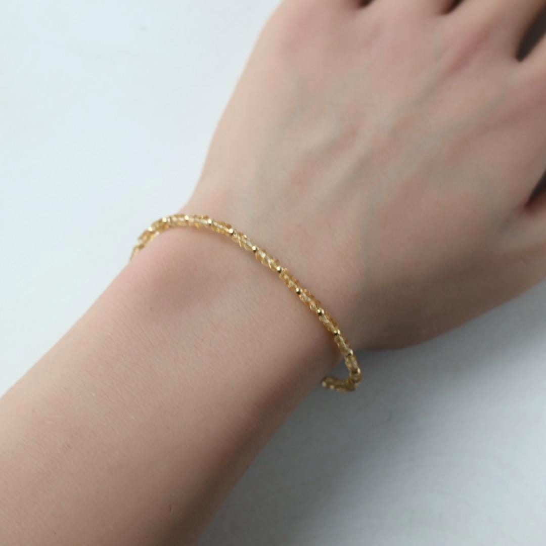 Tiny Citrine Bracelet Dainty Gemstone Beaded Bracelet Yellow Crystal Minimalist Jewelry November Birthstone Gift for Women Mom Wife Daughter