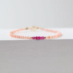 Tiny Pink Opal Bracelet Dainty Ruby Gemstone Beaded Bracelet October Birthstone Minimalist Trendy Bracelet Crystal Birthday Gift for Women