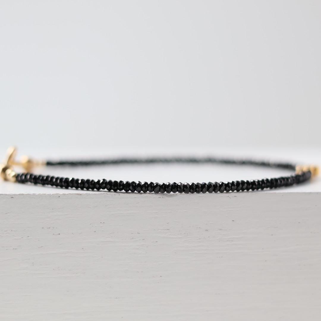 Tiny Black Spinel Bracelet Dainty Flower Charm Bracelet Daisy Silver Bracelet Gemstone Beaded Crystal Jewelry Minimalist Gift for Women