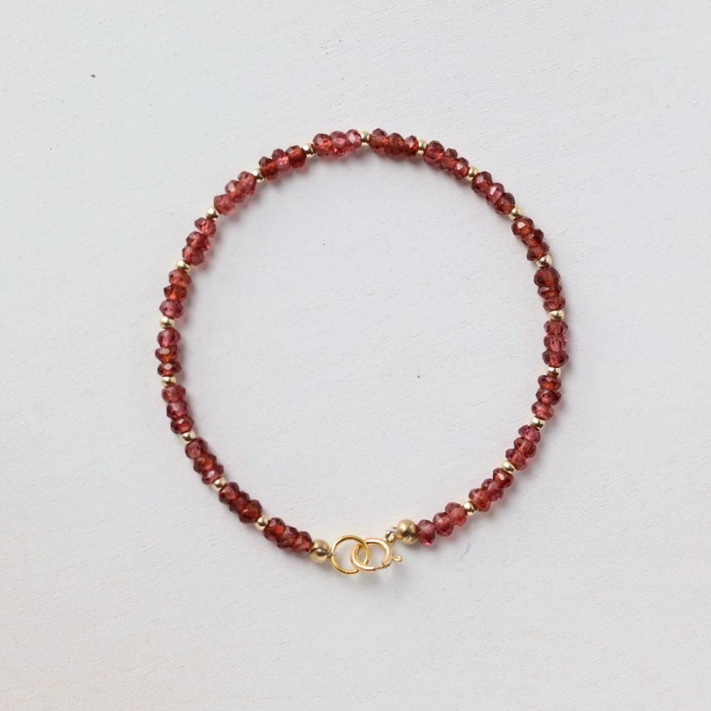 Dainty Garnet Bracelet Gemstone Beaded Bracelet Red Crystal Boho Chic Minimalist Jewelry January Birthstone Gift Birthday Mom Wife