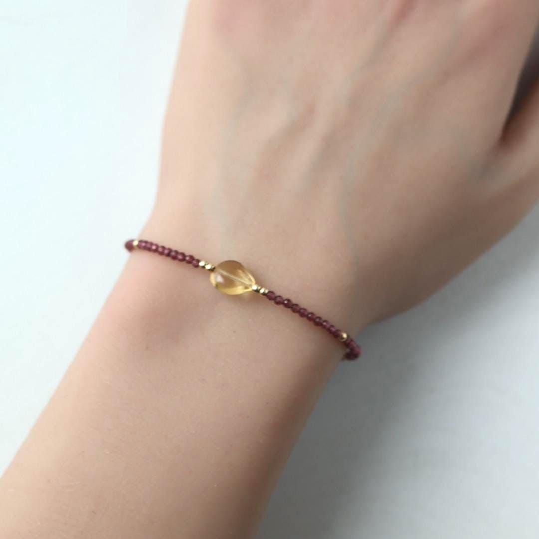 Tiny Rhodolite Bracelet Citrine Dainty Purple Garnet Gold Filled Jewelry Minimalist Stacking Bracelet Birthstone Gift Mom Wife Bridesmaid
