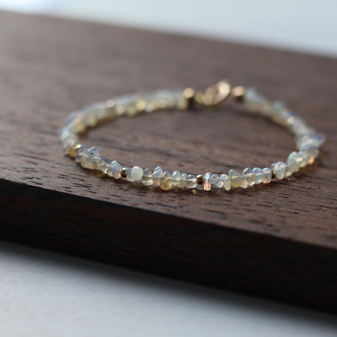 Ethiopian Opal Bracelet Dainty Gemstone Beaded Minimalist Opal Jewelry October Birthstone Mom Birthday Gift 14th Anniversary Wife Mom