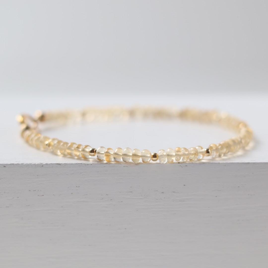 Dainty Citrine Bracelet Gold Filled Gemstone Beaded Bracelet Yellow Crystal Minimalist Jewelry November Birthstone Gift for Women Mom Wife