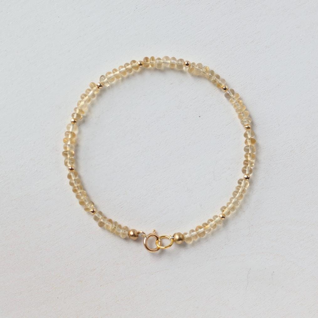 Dainty Citrine Bracelet Gold Filled Gemstone Beaded Bracelet Yellow Crystal Minimalist Jewelry November Birthstone Gift for Women Mom Wife