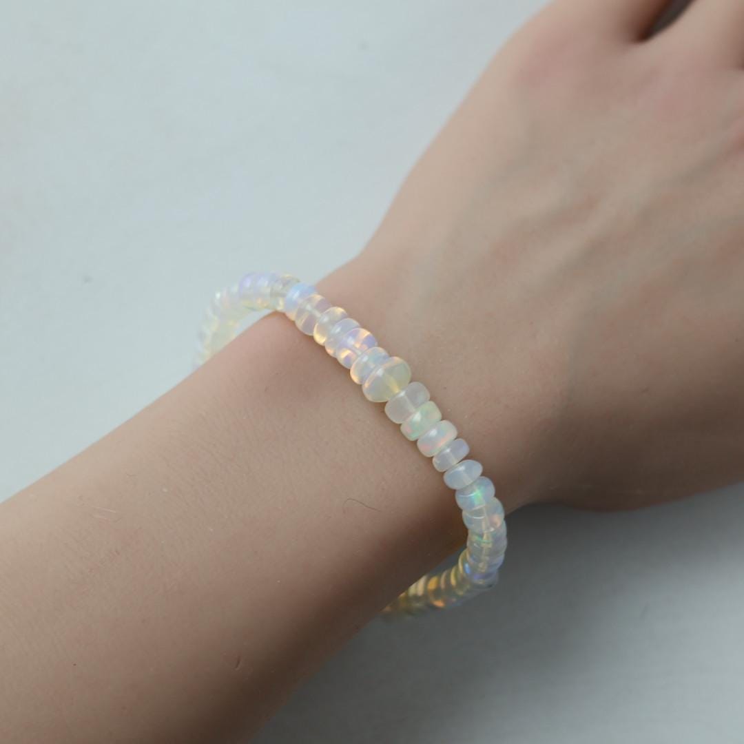 Ethiopian Opal Stretch Bracelet 6mm Simple Gold Filled Beaded Elastic Bracelet Minimalist October Birthstone Birthday Gift Mom Grandma Wife