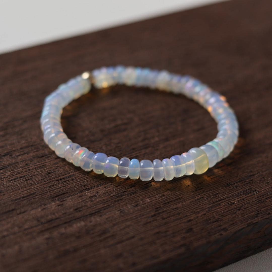 Ethiopian Opal Stretch Bracelet 6mm Simple Gold Filled Beaded Elastic Bracelet Minimalist October Birthstone Birthday Gift Mom Grandma Wife