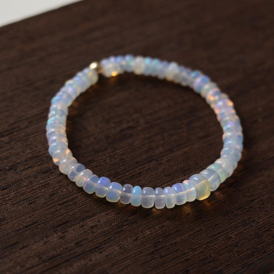 Ethiopian Opal Stretch Bracelet 6mm Simple Gold Filled Beaded Elastic Bracelet Minimalist October Birthstone Birthday Gift Mom Grandma Wife