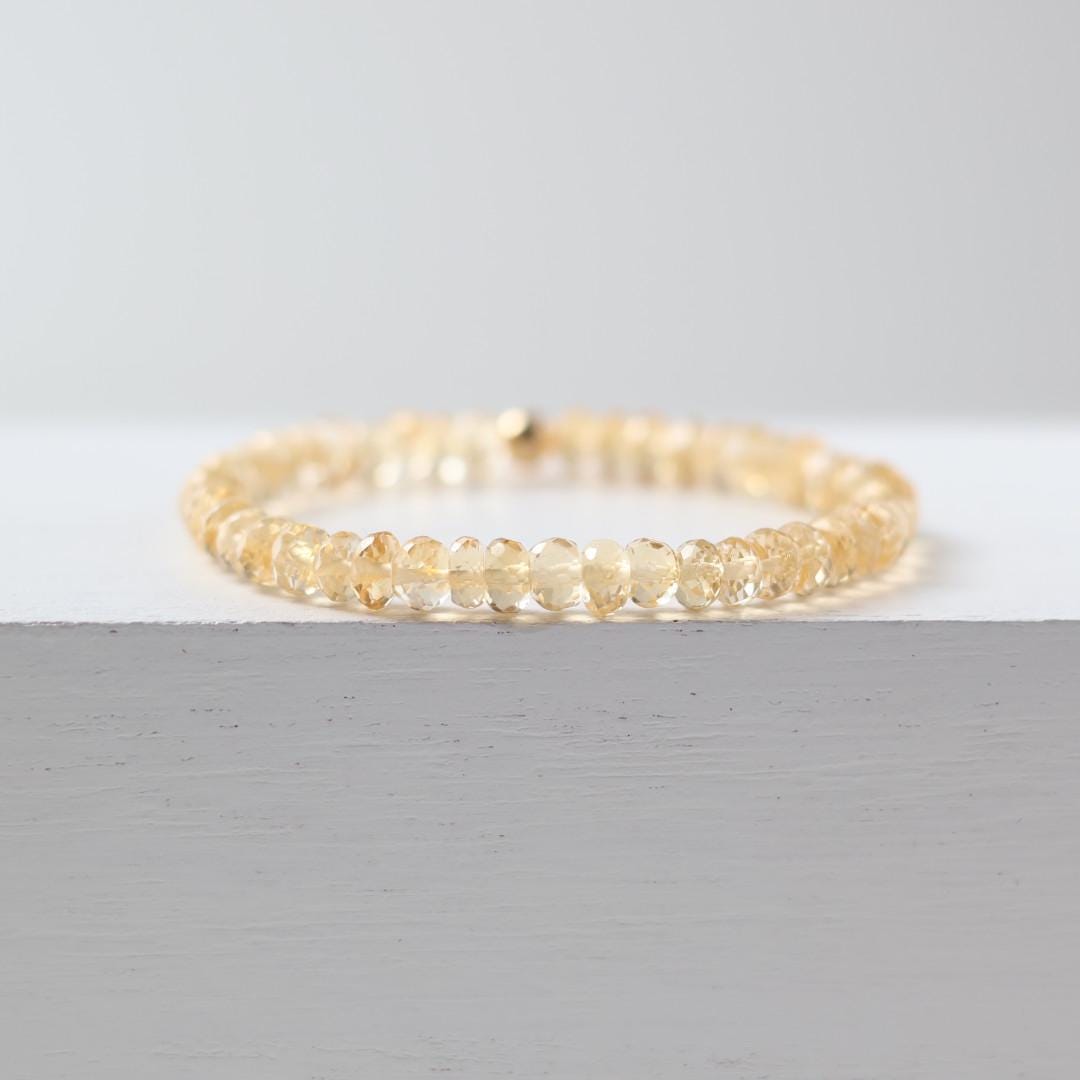 Natural Citrine Bracelet Stretch 6mm Simple Gold Filled Beaded Elastic Jewelry Everyday November Birthstone Birthday Gift Mom Grandma Wife
