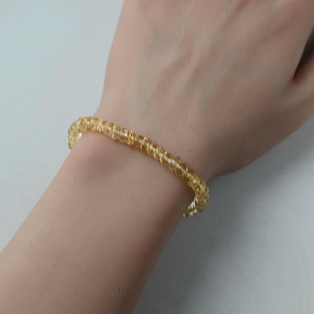 Natural Citrine Bracelet Stretch 6mm Simple Gold Filled Beaded Elastic Jewelry Everyday November Birthstone Birthday Gift Mom Grandma Wife