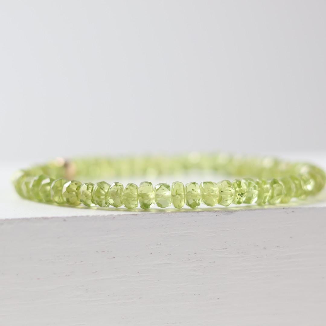 Natural Peridot Bracelet Stretch Simple Gold Filled Beaded Elastic Jewelry Everyday August Birthstone Birthday Gift Mom Grandma Wife