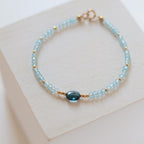 London Blue Topaz Bracelet Dainty Gemstone Beaded Jewelry Minimalist Gold Filled December Birthstone Gift Mom Wife Bridesmaid Gift Idea