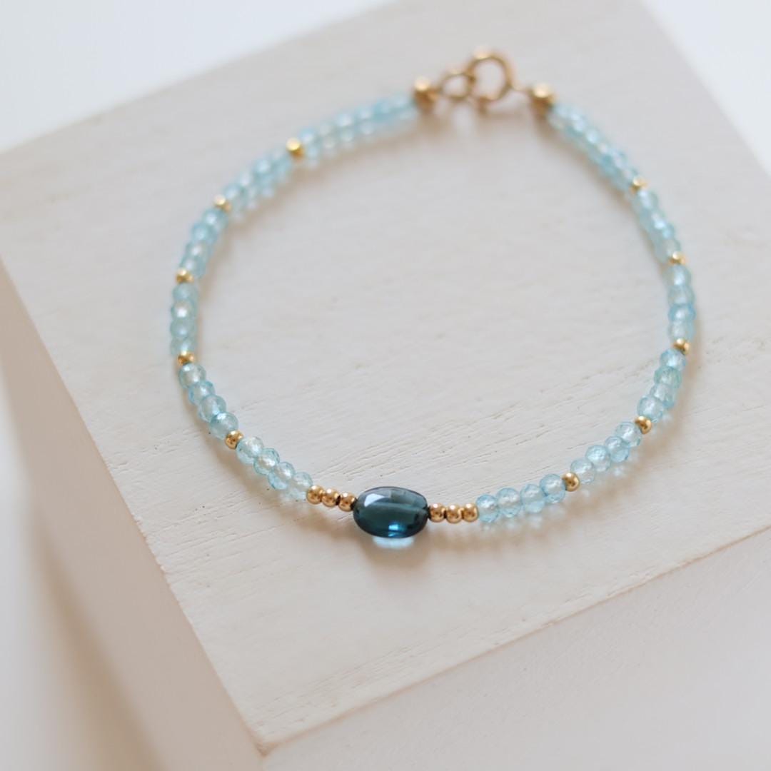 London Blue Topaz Bracelet Dainty Gemstone Beaded Jewelry Minimalist Gold Filled December Birthstone Gift Mom Wife Bridesmaid Gift Idea