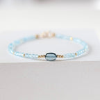 London Blue Topaz Bracelet Dainty Gemstone Beaded Jewelry Minimalist Gold Filled December Birthstone Gift Mom Wife Bridesmaid Gift Idea
