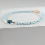 London Blue Topaz Bracelet Dainty Gemstone Beaded Jewelry Minimalist Gold Filled December Birthstone Gift Mom Wife Bridesmaid Gift Idea
