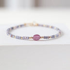Lavender Sapphire Bracelet Dainty Pink Gemstone Beaded Bracelet Crystal Minimalist Jewelry September Birthstone Gift for Women Wife Daughter