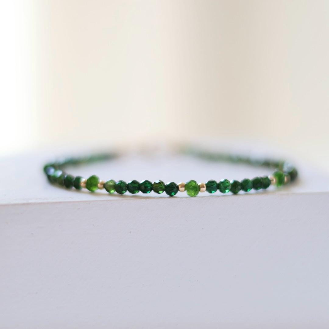 Green Tourmaline Bracelet Dainty Gemstone Beaded Bracelet Green Crystal Jewelry Minimalist Gold Filled October Birthstone Gift for Women