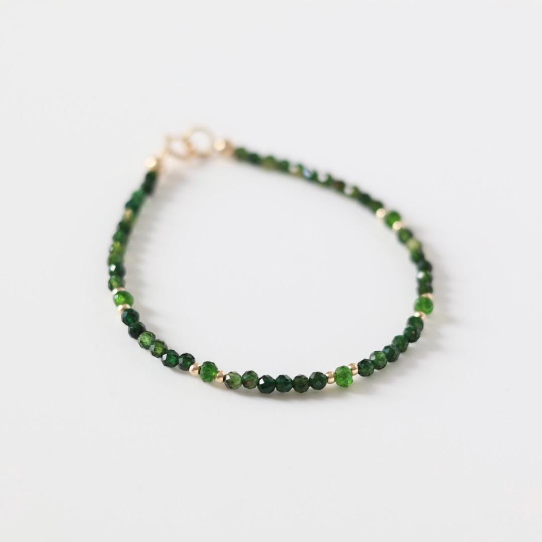 Green Tourmaline Bracelet Dainty Gemstone Beaded Bracelet Green Crystal Jewelry Minimalist Gold Filled October Birthstone Gift for Women