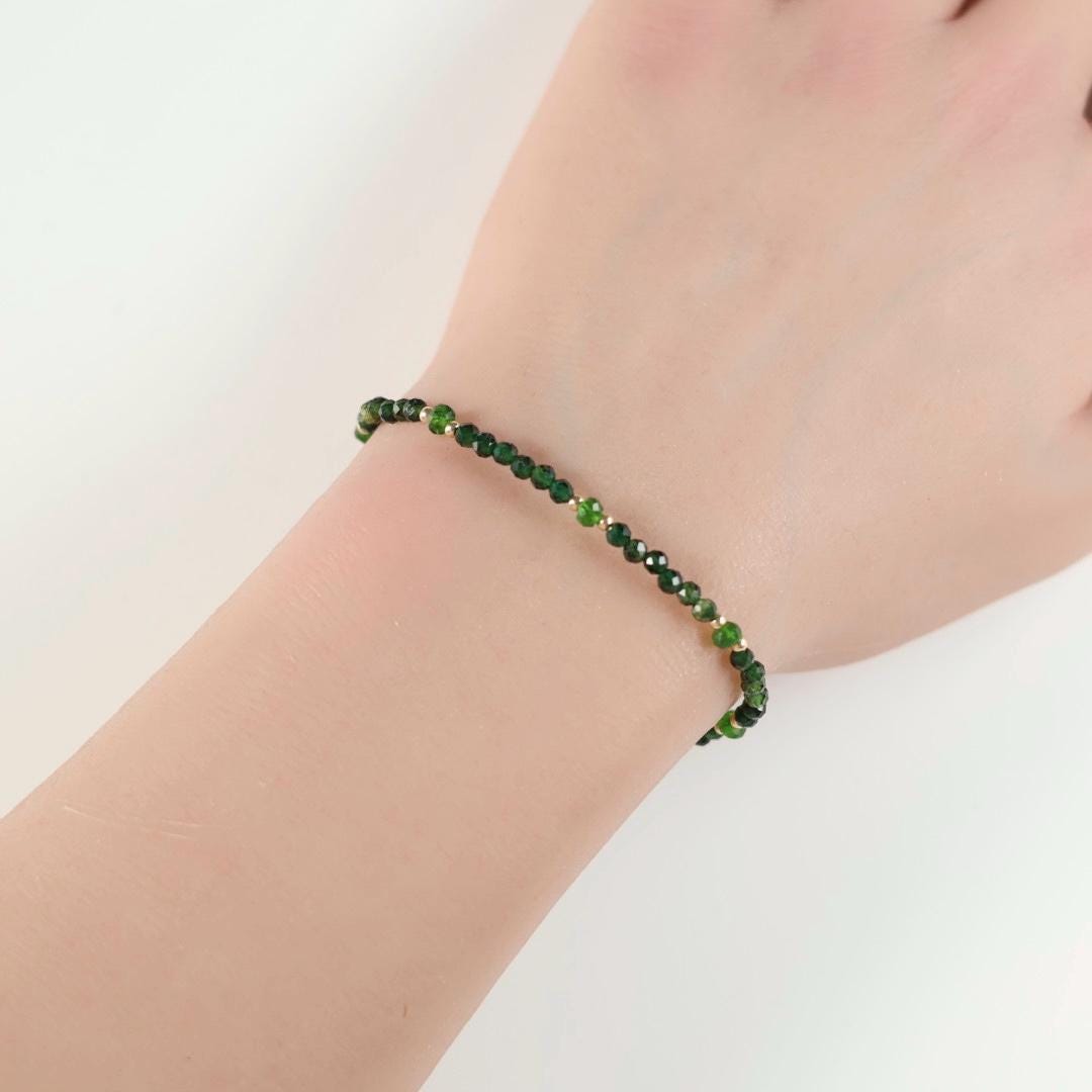 Green Tourmaline Bracelet Dainty Gemstone Beaded Bracelet Green Crystal Jewelry Minimalist Gold Filled October Birthstone Gift for Women
