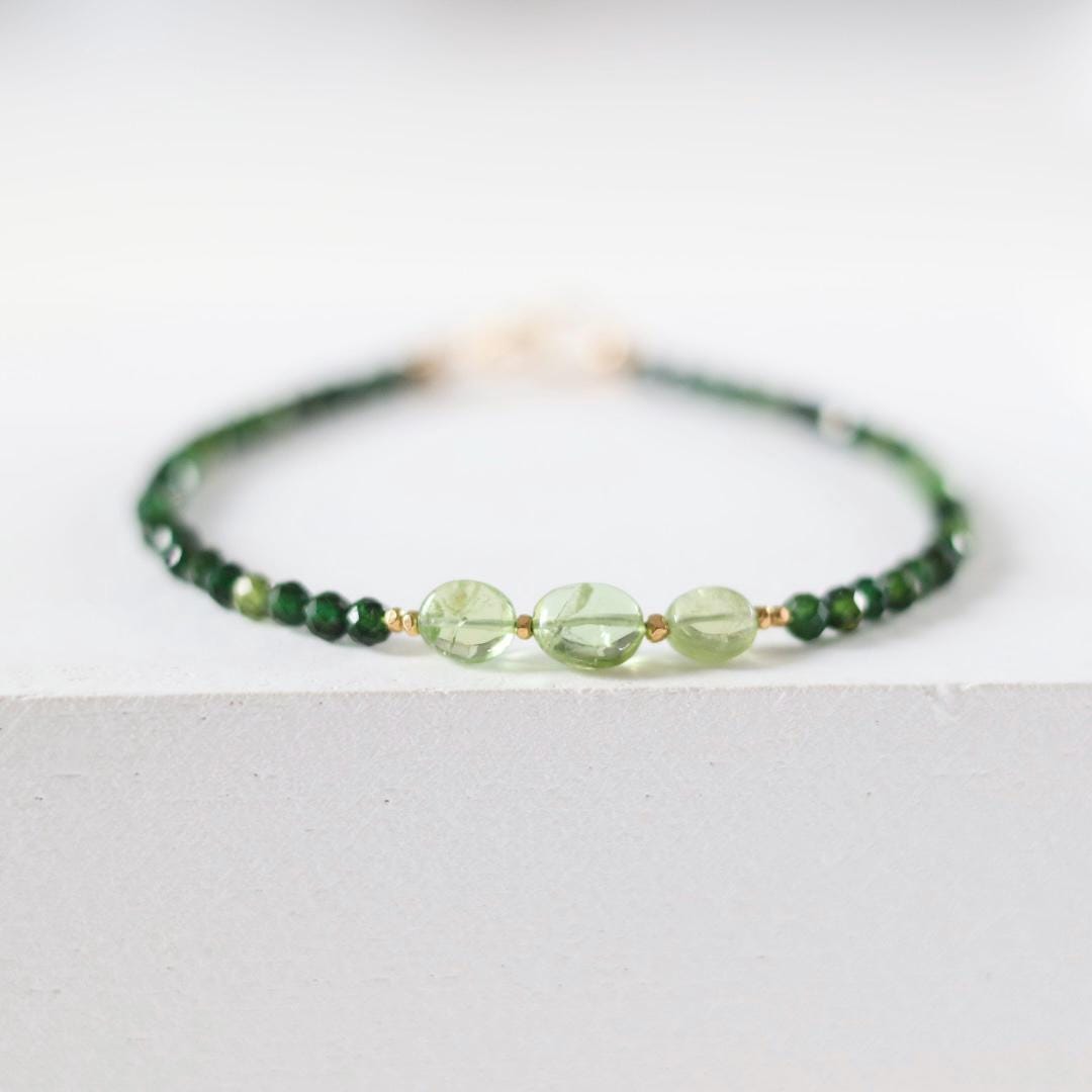 Green Tourmaline Bracelet Dainty Gemstone Beaded Bracelet Green Crystal Jewelry Minimalist Gold Filled October Birthstone Gift for Women