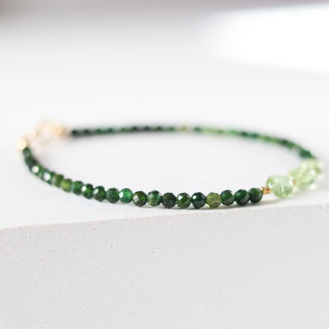 Green Tourmaline Bracelet Dainty Gemstone Beaded Bracelet Green Crystal Jewelry Minimalist Gold Filled October Birthstone Gift for Women