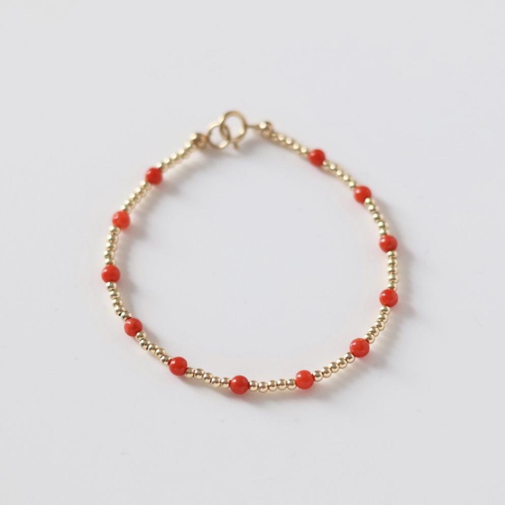 Italian Coral Bracelet Dainty Red Coral Jewelry Minimalist Gold Filled Beads Bracelet October Birthstone 35th anniversary gift bridesmaid
