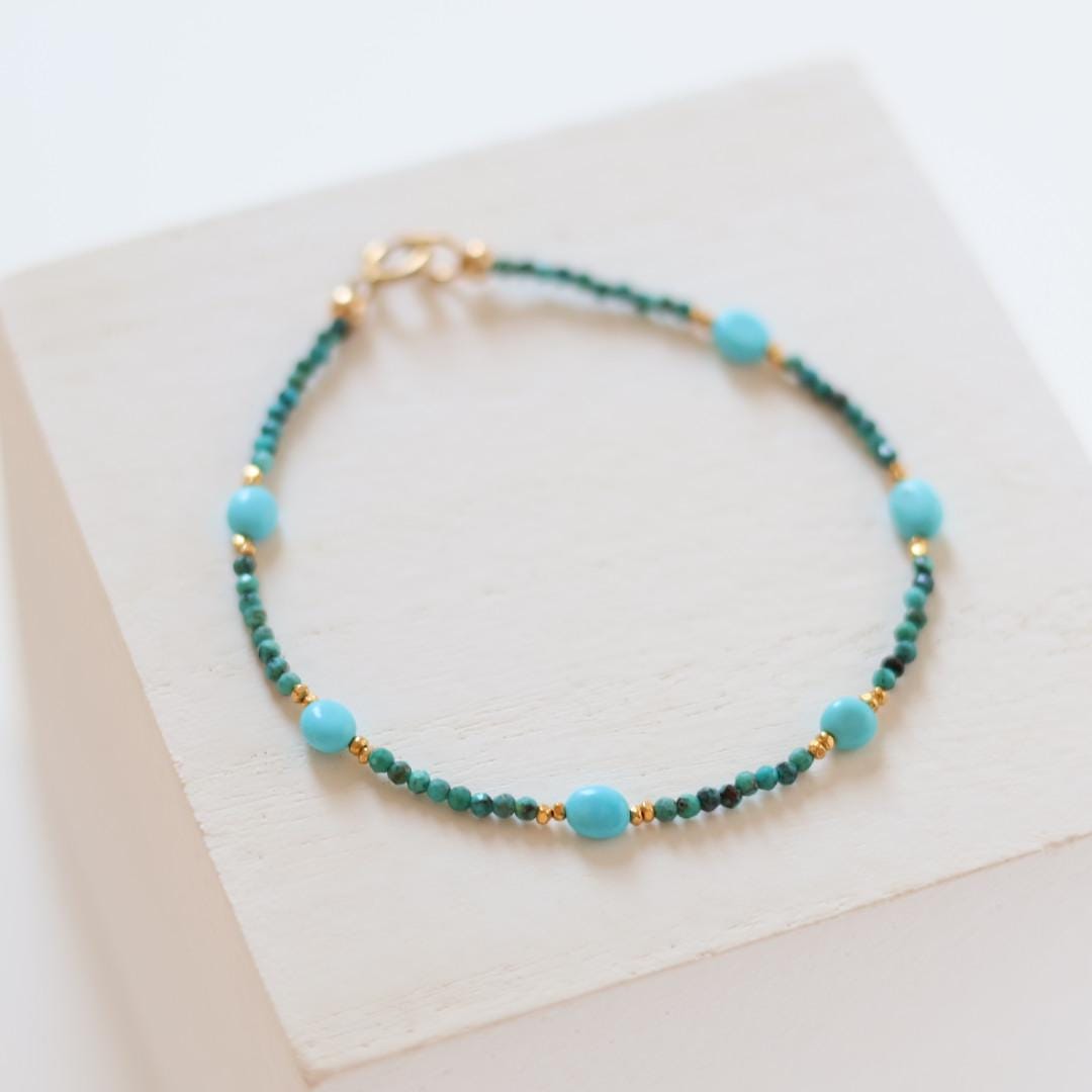 Sleeping Beauty Turquoise Bracelet Dainty Gold Filled Beads December Birthstone Minimalist Jewelry Silver Bracelet Birthday Gift Bride Wife