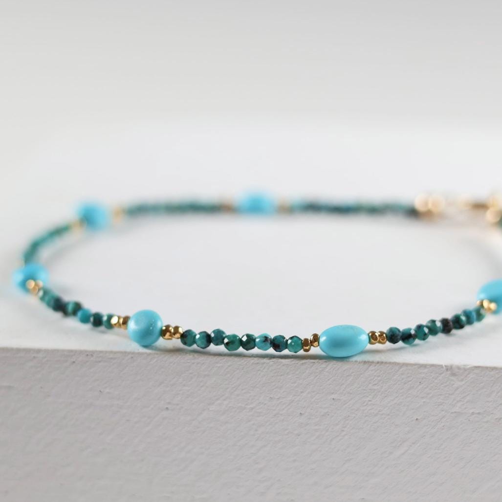 Sleeping Beauty Turquoise Bracelet Dainty Gold Filled Beads December Birthstone Minimalist Jewelry Silver Bracelet Birthday Gift Bride Wife