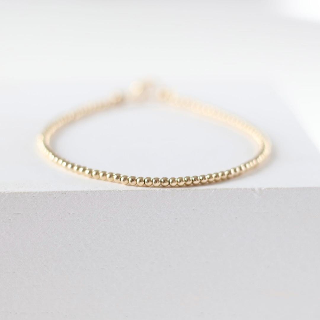 Dainty Gold Filled Beads Bracelet 2mm Minimalist Jewelry Everyday Tiny Bead Bracelet Simple Birthday Gift for Women Bridesmaids Gift Idea