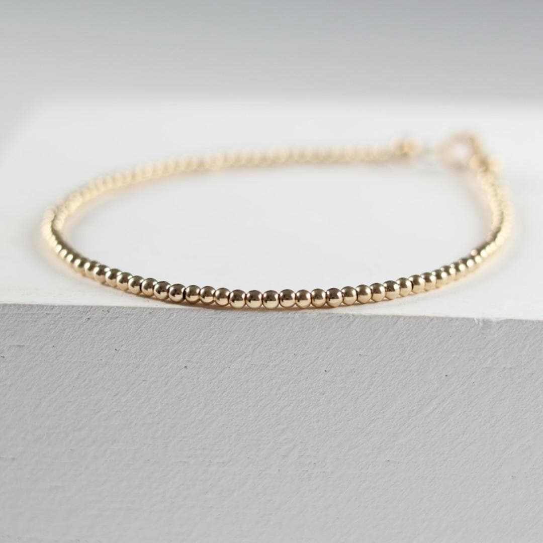 Dainty Gold Filled Beads Bracelet 2mm Minimalist Jewelry Everyday Tiny Bead Bracelet Simple Birthday Gift for Women Bridesmaids Gift Idea
