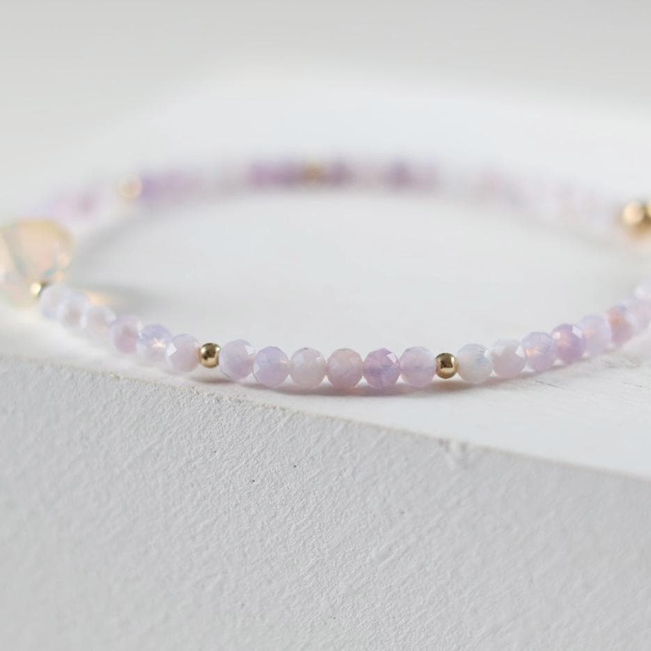 Purple Opal Bracelet Dainty Gemstone Beaded Bracelet Ethiopian Opal October Birthstone Minimalist Jewelry Healing Gift for Women