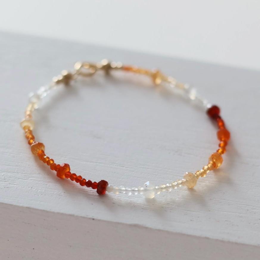 Mexican Fire Opal Bracelet Dainty Gemstone Beaded Bracelet Real Opal October Birthstone Minimalist Jewelry Healing Gift for Women