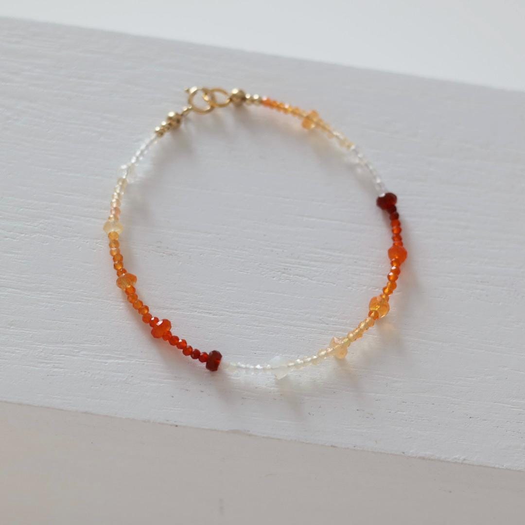 Mexican Fire Opal Bracelet Dainty Gemstone Beaded Bracelet Real Opal October Birthstone Minimalist Jewelry Healing Gift for Women