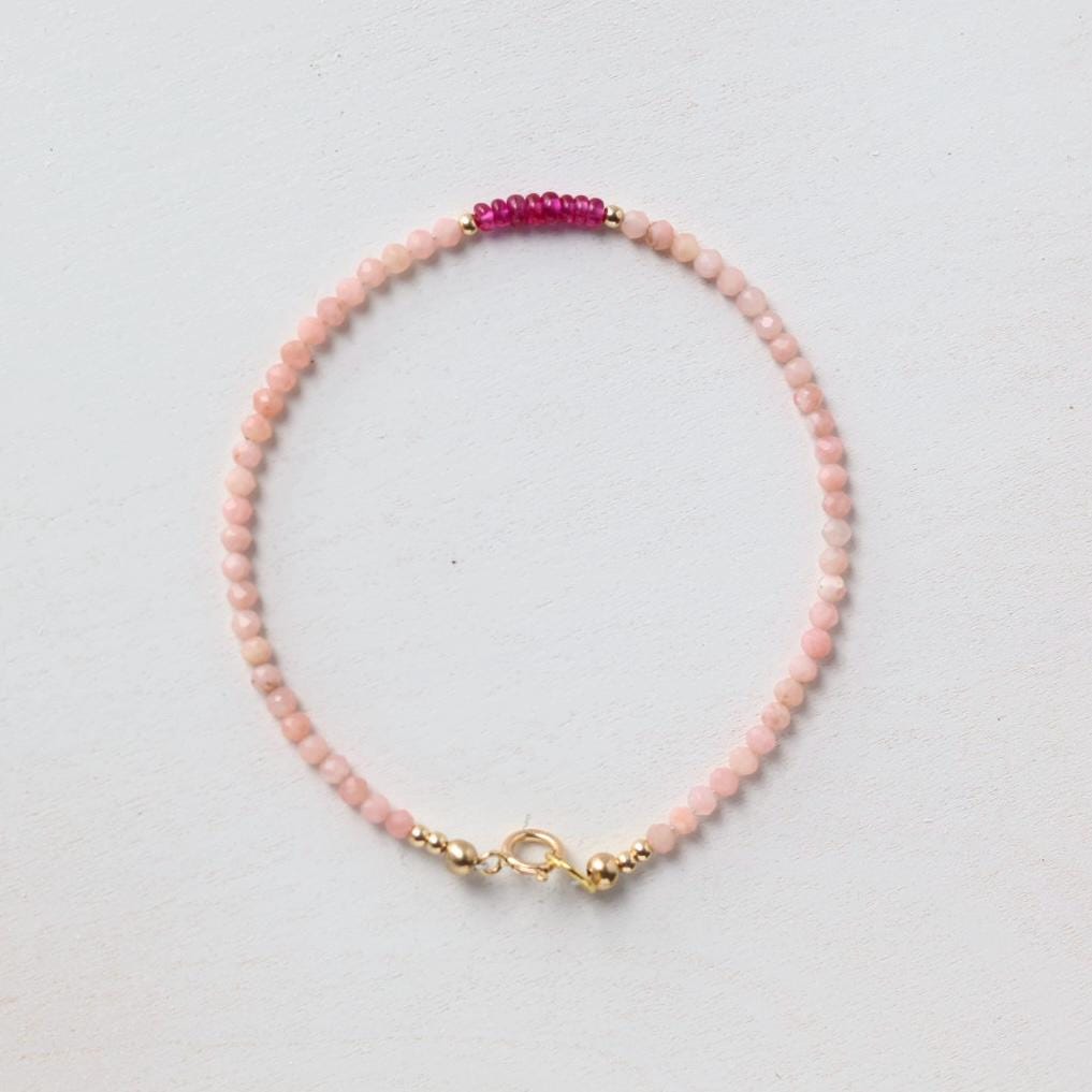 Tiny Pink Opal Bracelet Dainty Ruby Gemstone Beaded Bracelet October Birthstone Minimalist Trendy Bracelet Crystal Birthday Gift for Women