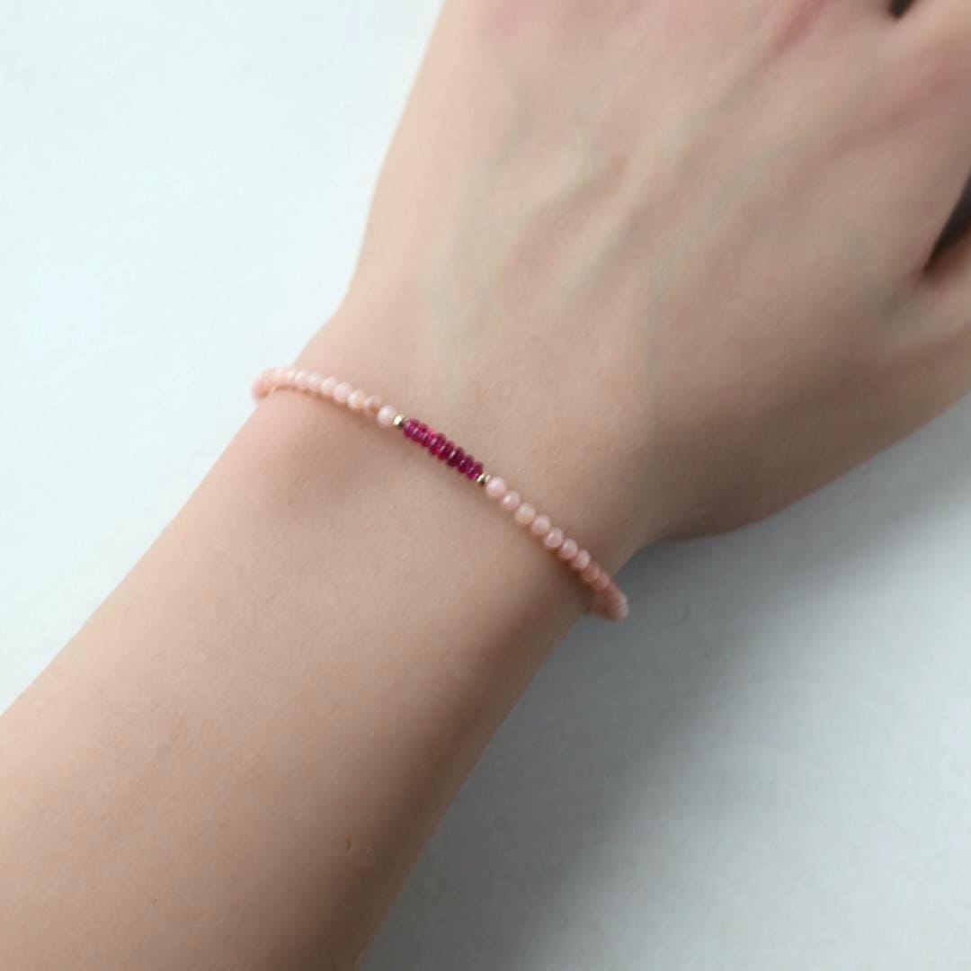 Tiny Pink Opal Bracelet Dainty Ruby Gemstone Beaded Bracelet October Birthstone Minimalist Trendy Bracelet Crystal Birthday Gift for Women