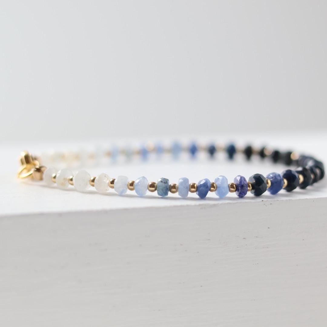 Natural Blue Sapphire Bracelet Dainty Gemstone Beaded Bracelet Crystal Minimalist Jewelry September Birthstone Gift for Women Wife Daughter