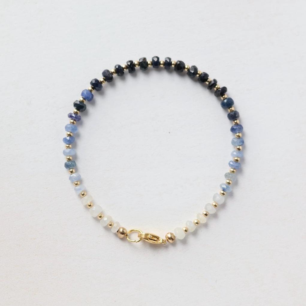 Natural Blue Sapphire Bracelet Dainty Gemstone Beaded Bracelet Crystal Minimalist Jewelry September Birthstone Gift for Women Wife Daughter
