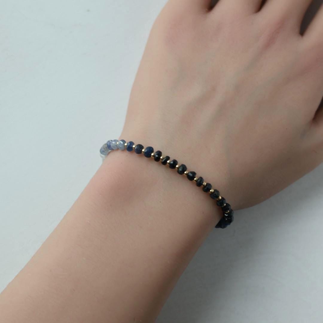 Natural Blue Sapphire Bracelet Dainty Gemstone Beaded Bracelet Crystal Minimalist Jewelry September Birthstone Gift for Women Wife Daughter