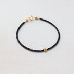 Tiny Black Spinel Bracelet Dainty Flower Charm Bracelet Daisy Silver Bracelet Gemstone Beaded Crystal Jewelry Minimalist Gift for Women