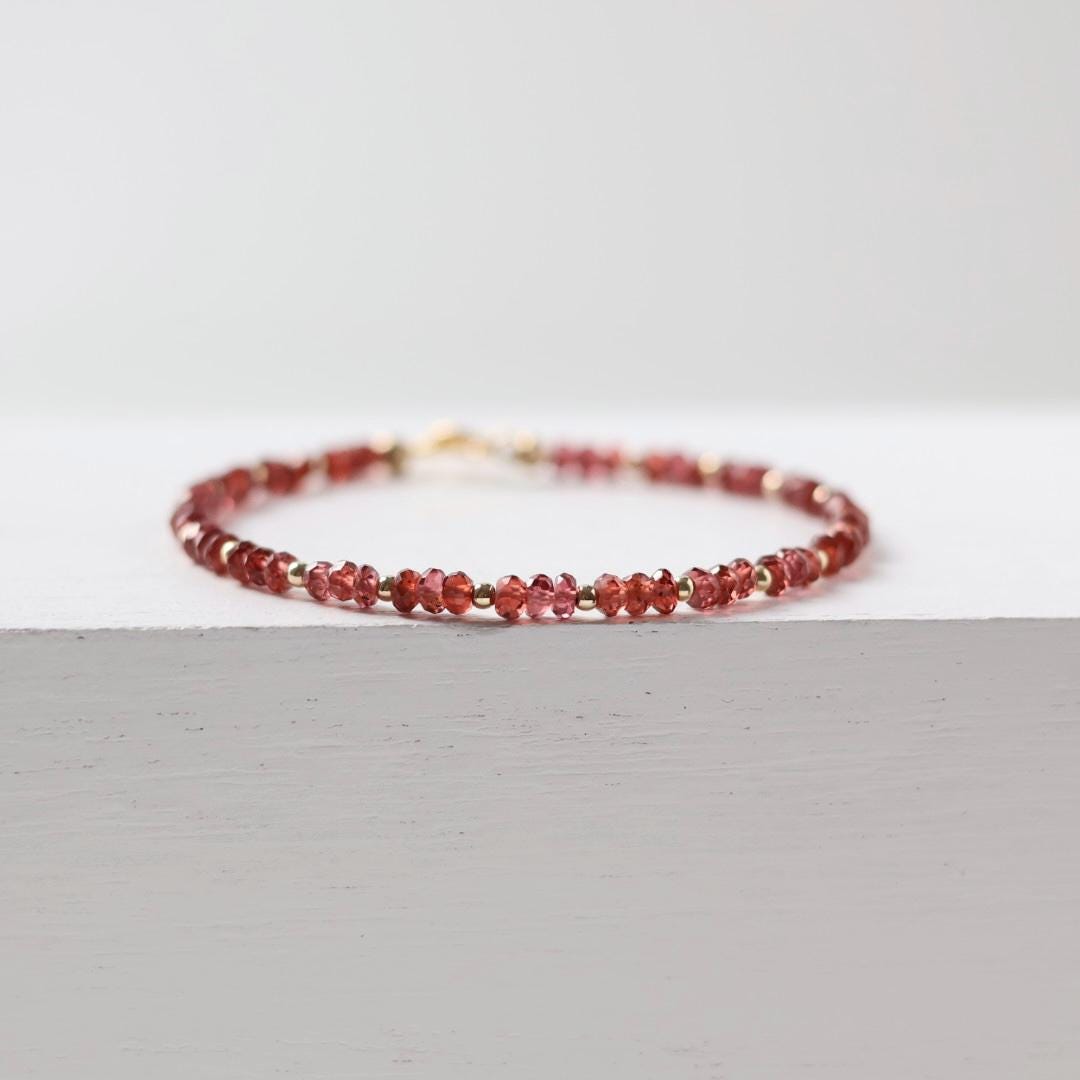 Dainty Garnet Bracelet Gemstone Beaded Bracelet Red Crystal Boho Chic Minimalist Jewelry January Birthstone Gift Birthday Mom Wife