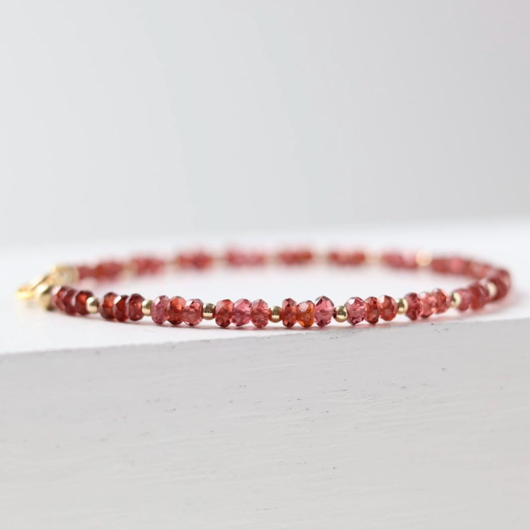 Dainty Garnet Bracelet Gemstone Beaded Bracelet Red Crystal Boho Chic Minimalist Jewelry January Birthstone Gift Birthday Mom Wife