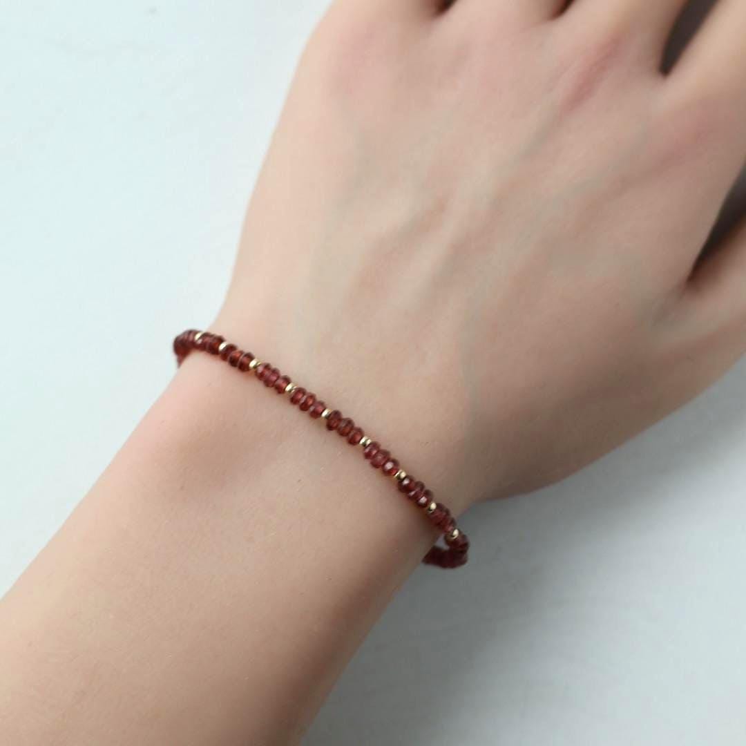 Dainty Garnet Bracelet Gemstone Beaded Bracelet Red Crystal Boho Chic Minimalist Jewelry January Birthstone Gift Birthday Mom Wife