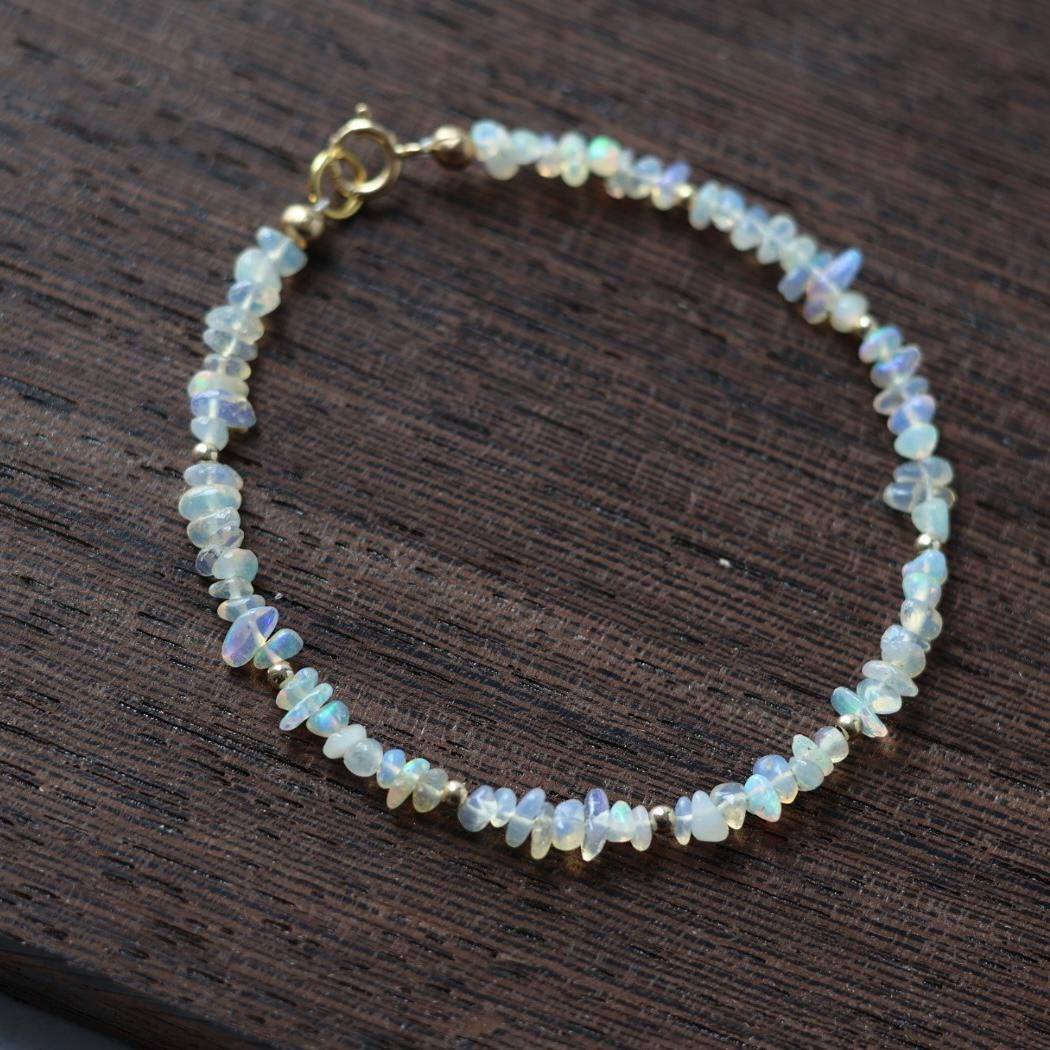 Ethiopian Opal Bracelet Dainty Gemstone Beaded Minimalist Opal Jewelry October Birthstone Mom Birthday Gift 14th Anniversary Wife Mom
