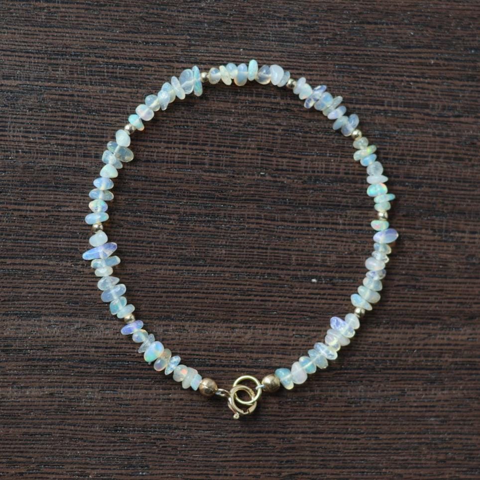 Ethiopian Opal Bracelet Dainty Gemstone Beaded Minimalist Opal Jewelry October Birthstone Mom Birthday Gift 14th Anniversary Wife Mom