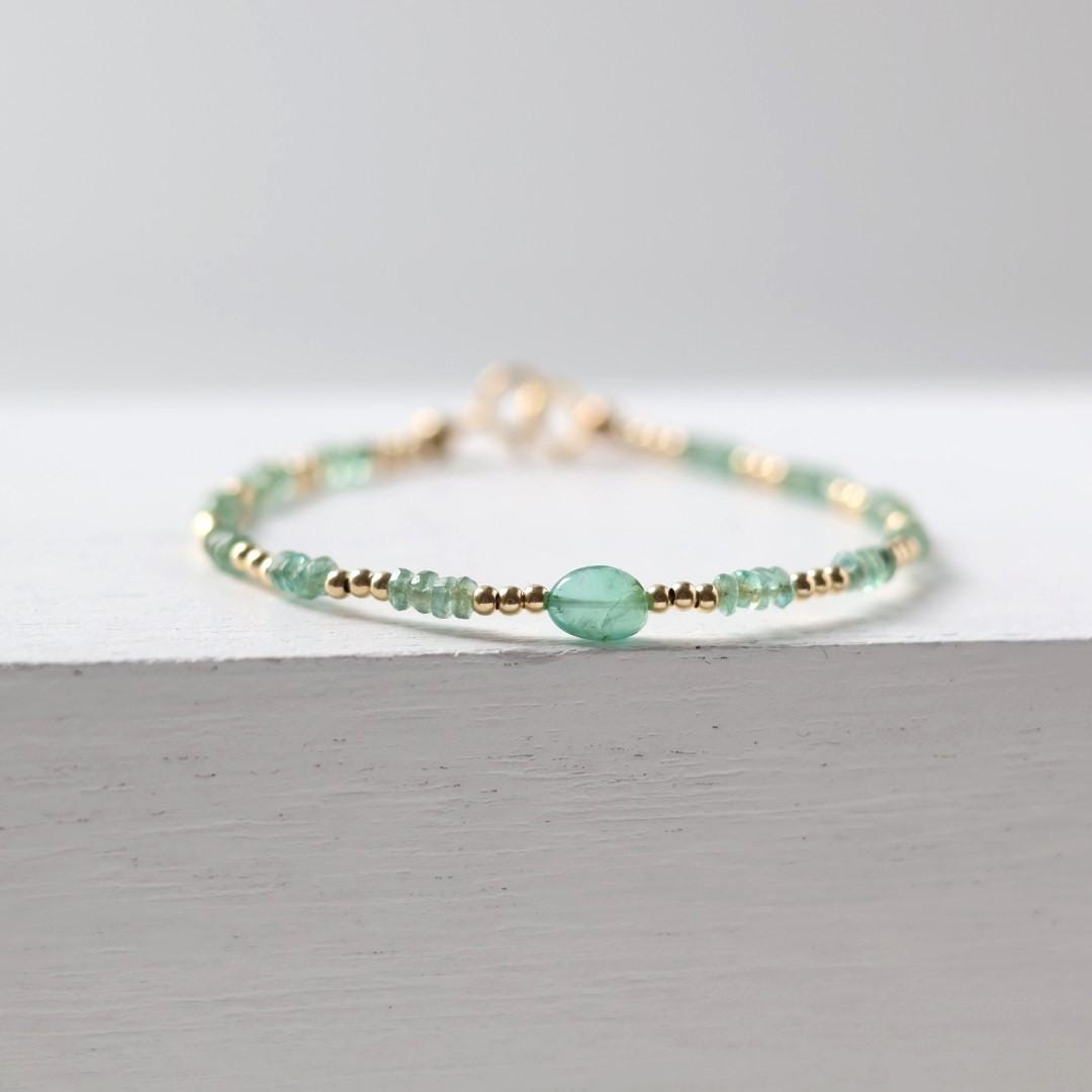 Tiny AAA Zambian Emerald Bracelet Dainty May Birthstone Gemstone Beaded Minimalist Bracelet Women Birthday Gift 20th Anniversary Wife Mom