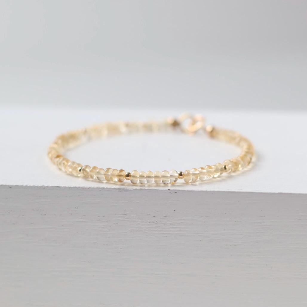 Dainty Citrine Bracelet Gold Filled Gemstone Beaded Bracelet Yellow Crystal Minimalist Jewelry November Birthstone Gift for Women Mom Wife