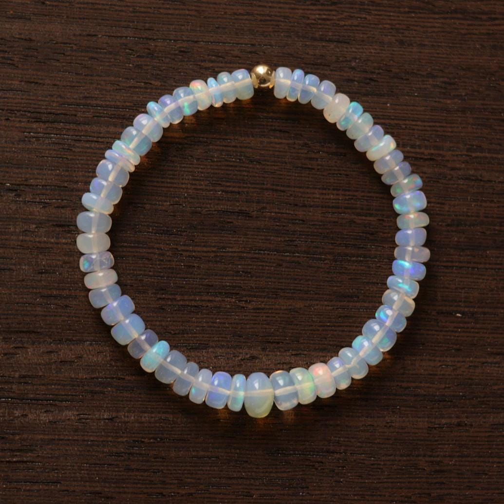 Ethiopian Opal Stretch Bracelet 6mm Simple Gold Filled Beaded Elastic Bracelet Minimalist October Birthstone Birthday Gift Mom Grandma Wife